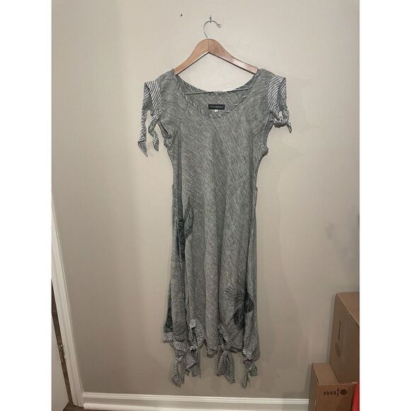 Mara Gibbucci Lagenlook Asymmetrical Linen Sleeveless Maxi Dress Tie Medium Gray - Picture 2 of 8